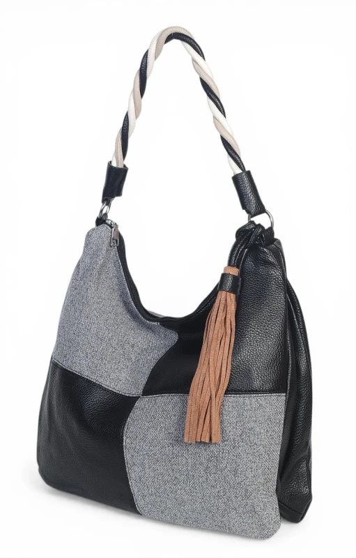 Torebka damska worek Max Fly Italy – plecionka z lnem i skręcana rączka