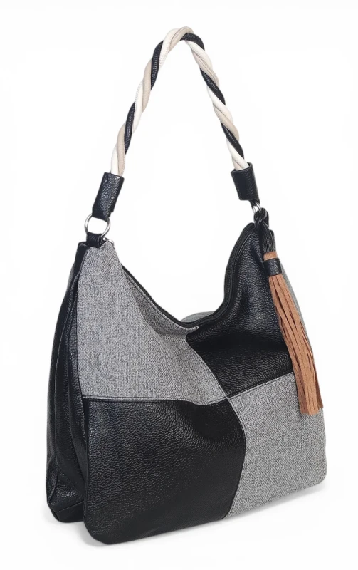 Torebka damska worek Max Fly Italy – plecionka z lnem i skręcana rączka