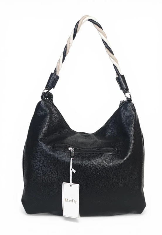 Torebka damska worek Max Fly Italy – plecionka z lnem i skręcana rączka