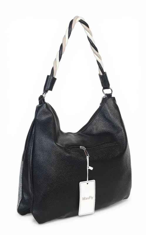 Torebka damska worek Max Fly Italy – plecionka z lnem i skręcana rączka