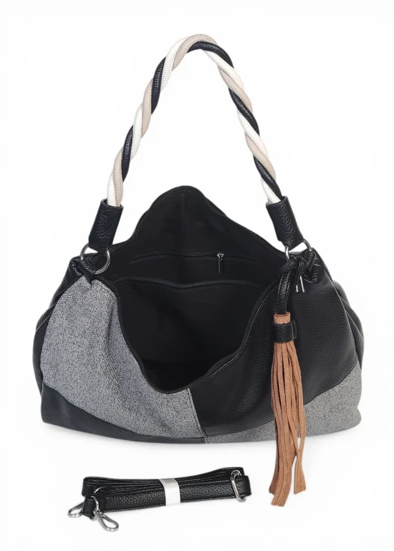 Torebka damska worek Max Fly Italy – plecionka z lnem i skręcana rączka