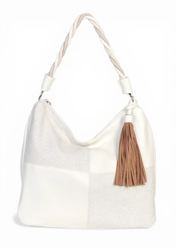 Torebka damska worek Max Fly Italy – plecionka z lnem i skręcana rączka