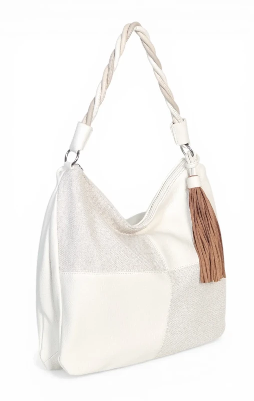 Torebka damska worek Max Fly Italy – plecionka z lnem i skręcana rączka