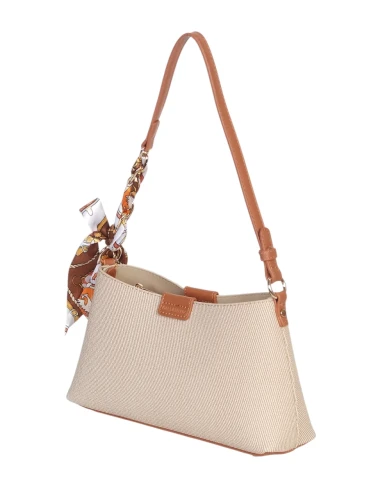 Torebka damska Gallantry Paris z materiału imitującego len i ozdobną apaszką