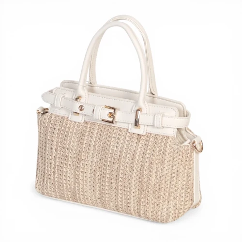 Mała torebka damska kuferek Laphrodite Paris – pleciona torebka z eko skórą