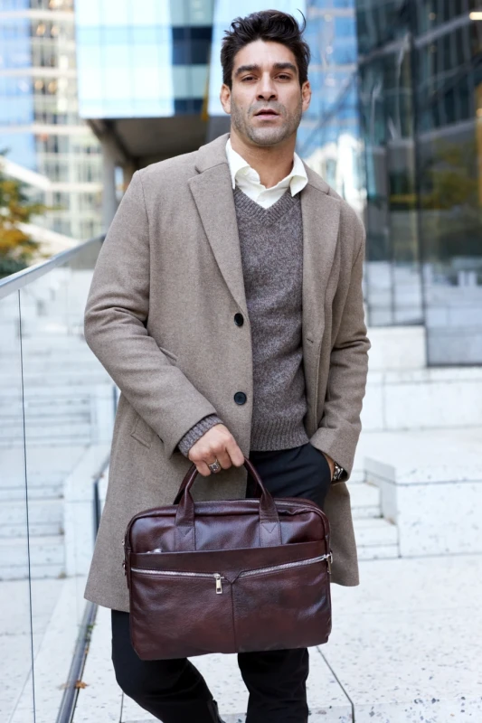 Torba męska skórzana Tizano z kieszeniami i długim paskiem