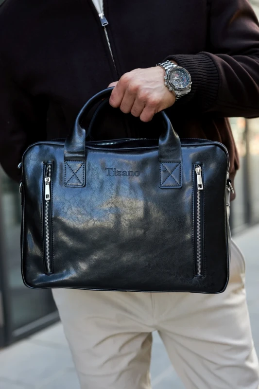 Torba męska skórzana Tizano z kieszeniami i paskiem Skóra Premium