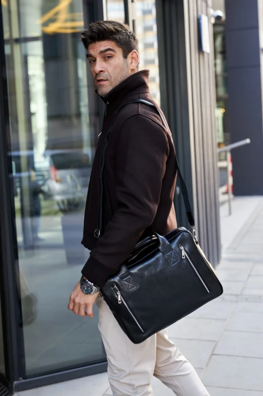 Torba męska skórzana Tizano z kieszeniami i paskiem Skóra Premium