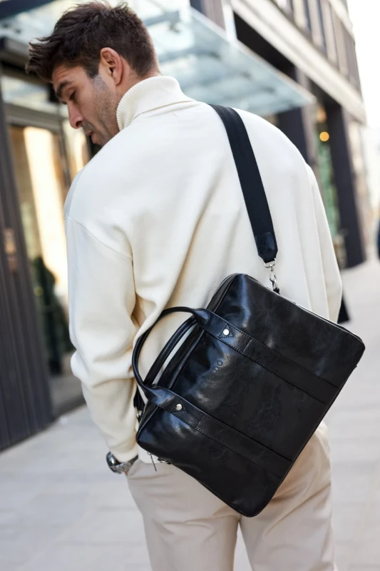 Czarna torba skórzana Tizano do ręki i na ramię Skóra Premium