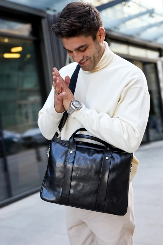 Czarna torba skórzana Tizano do ręki i na ramię Skóra Premium