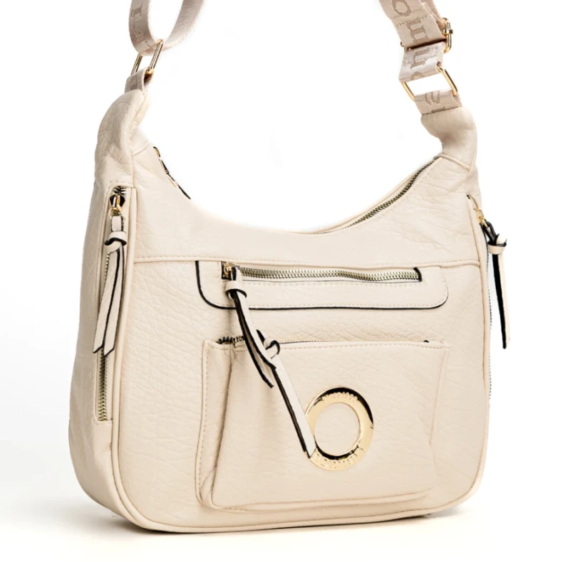 Kremowa Listonoszka Monnari z Logowanym Paskiem – Wielozadaniowa Torebka z Kieszeniami | Kolekcja 2026