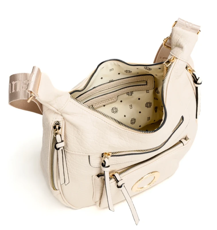 Kremowa Listonoszka Monnari z Logowanym Paskiem – Wielozadaniowa Torebka z Kieszeniami | Kolekcja 2026