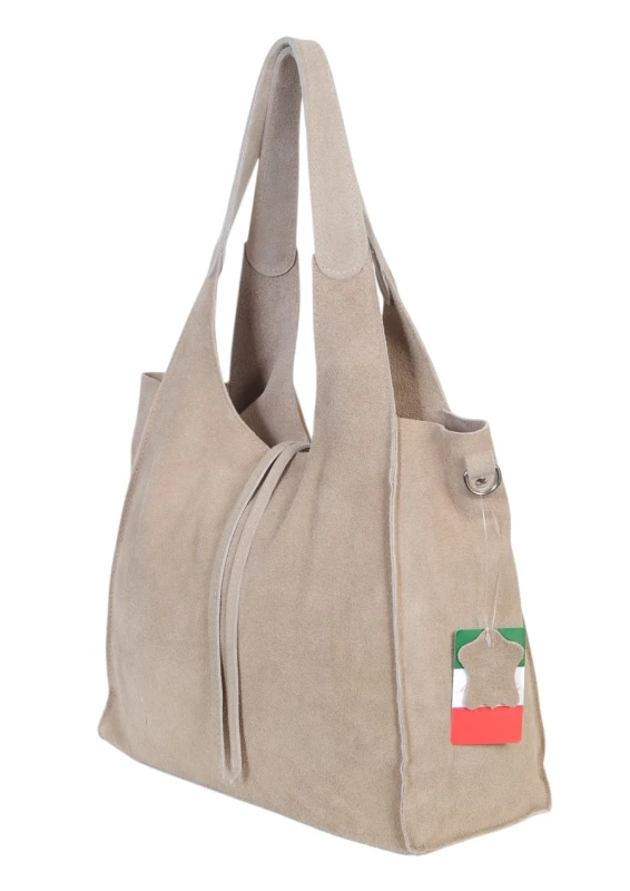 Torebka zamszowa Vera Pelle – duża torba shopper z naturalnego włoskiego zamszu