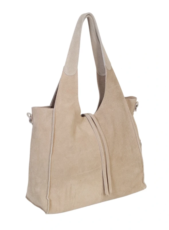 Torebka zamszowa Vera Pelle – duża torba shopper z naturalnego włoskiego zamszu