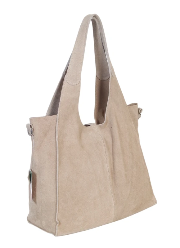 Torebka zamszowa Vera Pelle – duża torba shopper z naturalnego włoskiego zamszu