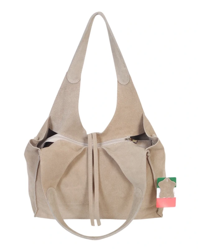 Torebka zamszowa Vera Pelle – duża torba shopper z naturalnego włoskiego zamszu