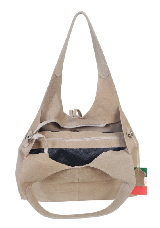 Torebka zamszowa Vera Pelle – duża torba shopper z naturalnego włoskiego zamszu