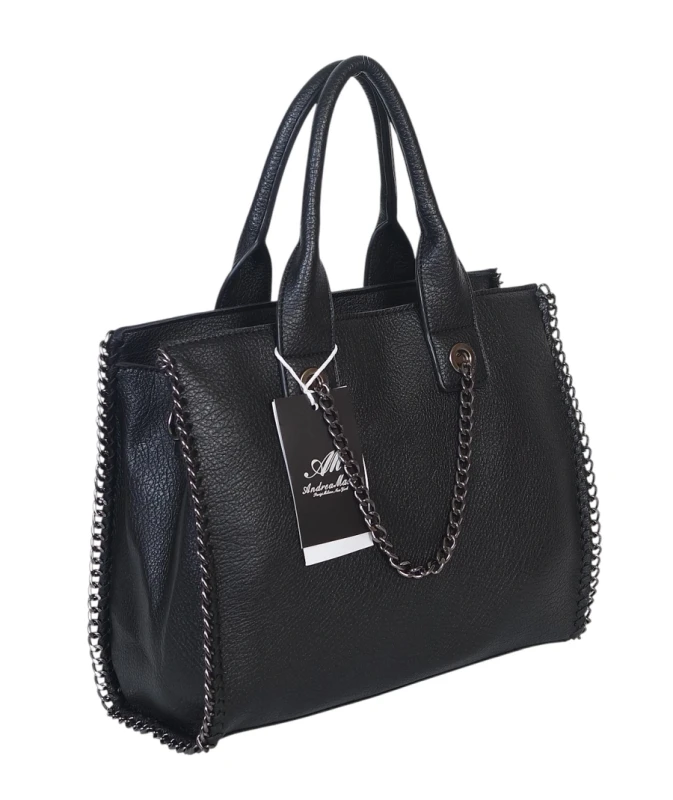 Czarna Shopperka Andrea Massi A4 z Łańcuszkami – Elegancka Torba do Pracy | Kolekcja 2026