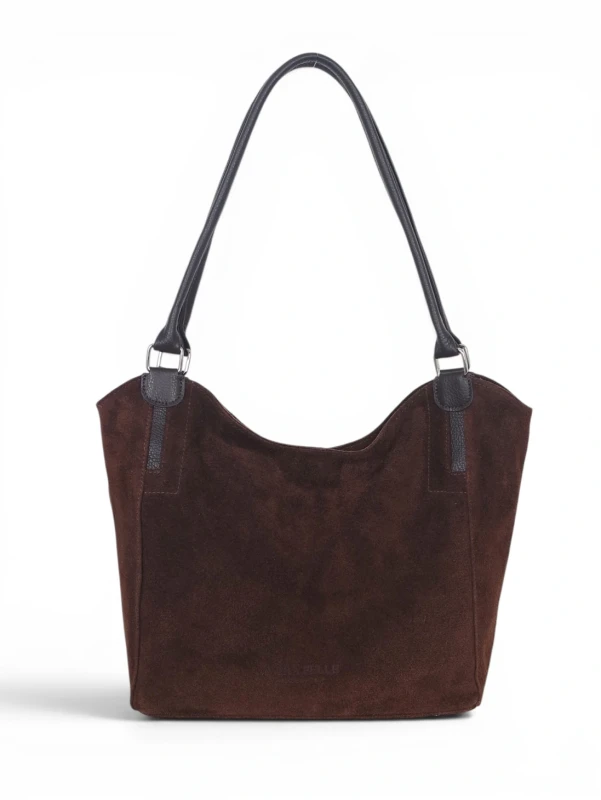 Włoska Torebka Skórzana A4 Vera Pelle – Zamszowy Shopper Bag | Skóra Naturalna | Czekoladowy brąz