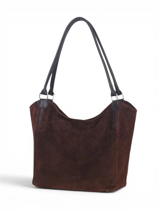 Włoska Torebka Skórzana A4 Vera Pelle – Zamszowy Shopper Bag | Skóra Naturalna | Czekoladowy brąz
