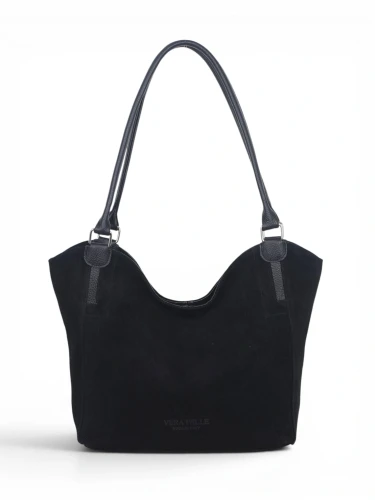 Włoska Torebka Skórzana A4 Vera Pelle – Zamszowy Shopper Bag | Skóra Naturalna | Czarna