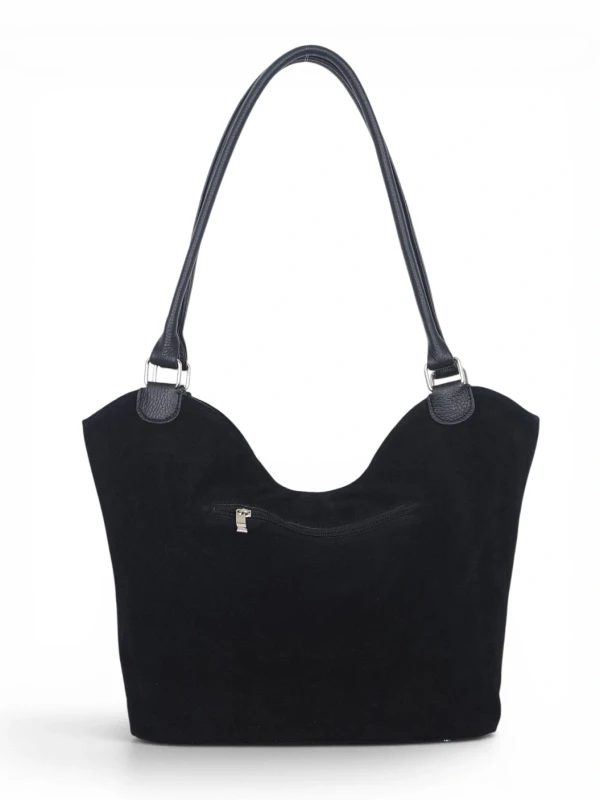 Włoska Torebka Skórzana A4 Vera Pelle – Zamszowy Shopper Bag | Skóra Naturalna | Czarna