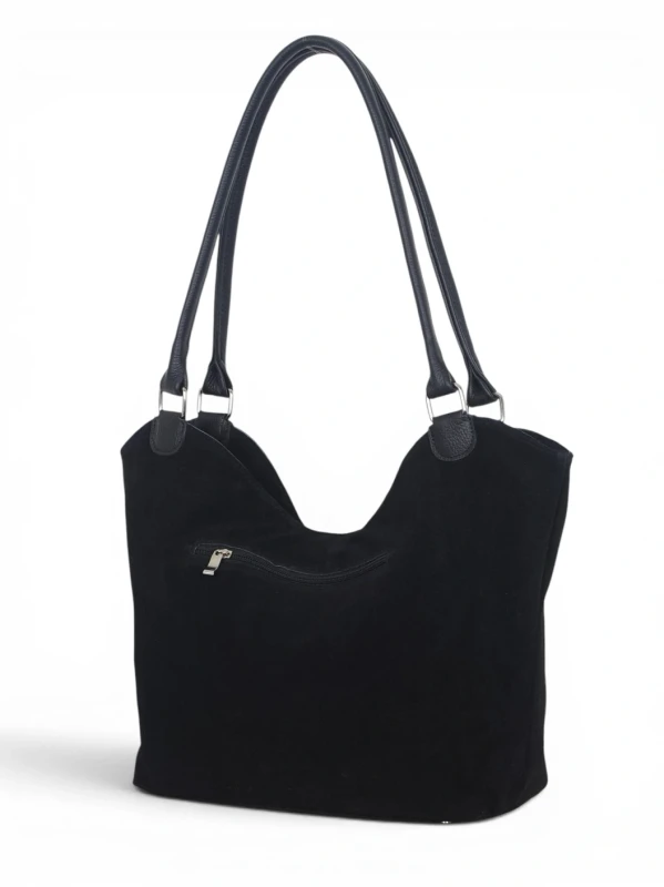 Włoska Torebka Skórzana A4 Vera Pelle – Zamszowy Shopper Bag | Skóra Naturalna | Czarna