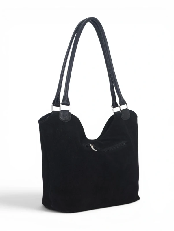 Włoska Torebka Skórzana A4 Vera Pelle – Zamszowy Shopper Bag | Skóra Naturalna | Czarna