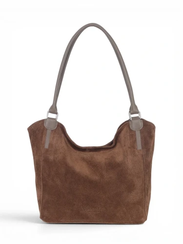 Włoska Torebka Skórzana A4 Vera Pelle – Zamszowy Shopper Bag | Skóra Naturalna | Taupe