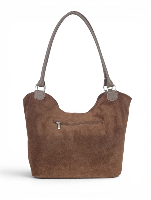 Włoska Torebka Skórzana A4 Vera Pelle – Zamszowy Shopper Bag | Skóra Naturalna | Taupe