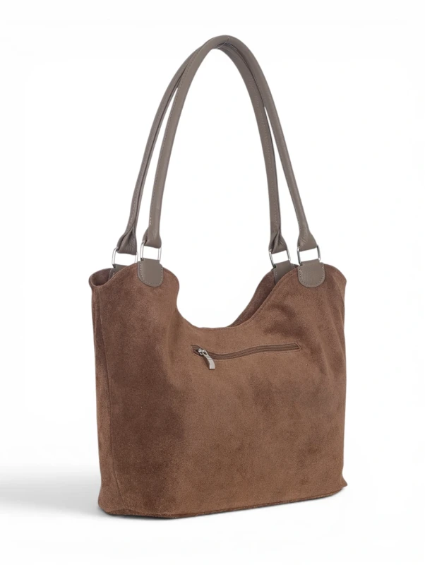 Włoska Torebka Skórzana A4 Vera Pelle – Zamszowy Shopper Bag | Skóra Naturalna | Taupe