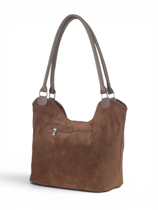 Włoska Torebka Skórzana A4 Vera Pelle – Zamszowy Shopper Bag | Skóra Naturalna | Taupe