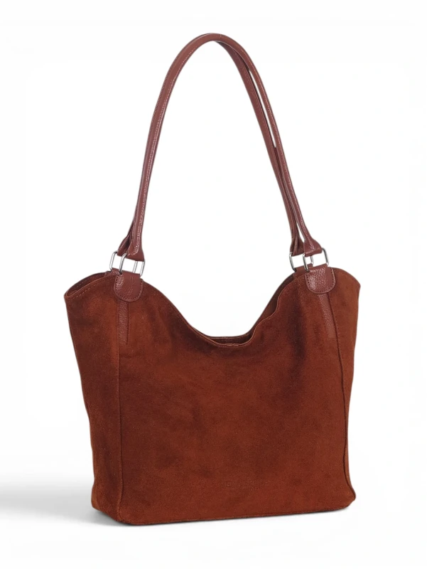 Włoska Torebka Skórzana A4 Vera Pelle – Zamszowy Shopper Bag | Skóra Naturalna | Brąz