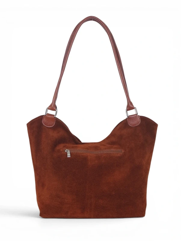 Włoska Torebka Skórzana A4 Vera Pelle – Zamszowy Shopper Bag | Skóra Naturalna | Brąz