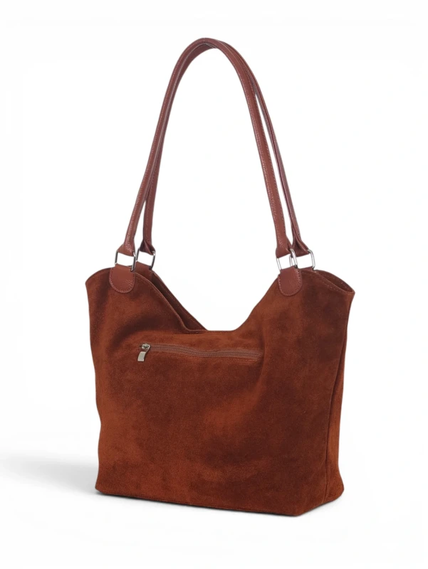Włoska Torebka Skórzana A4 Vera Pelle – Zamszowy Shopper Bag | Skóra Naturalna | Brąz