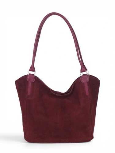 Włoska Torebka Skórzana A4 Vera Pelle – Zamszowy Shopper Bag | Skóra Naturalna | Burgund