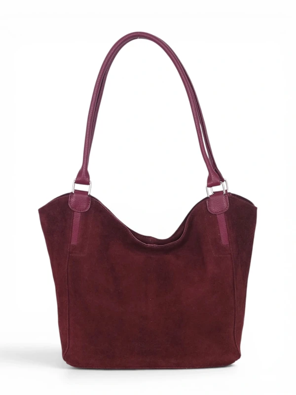 Włoska Torebka Skórzana A4 Vera Pelle – Zamszowy Shopper Bag | Skóra Naturalna | Burgund