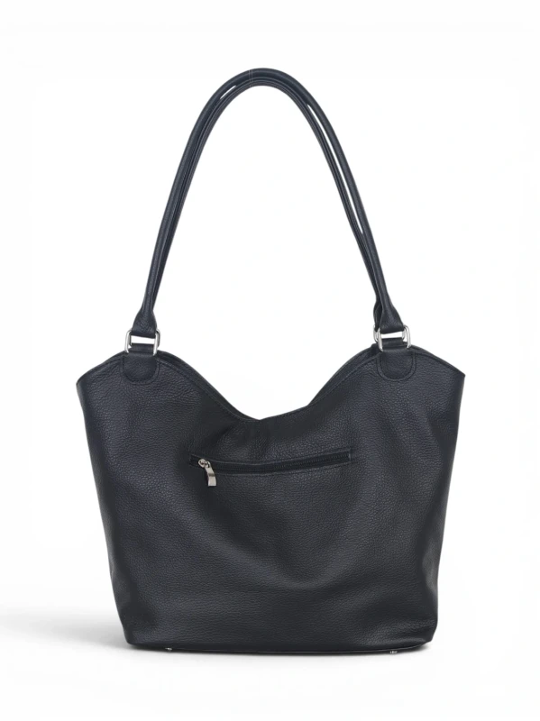 Włoska Torebka Skórzana A4 Vera Pelle – Klasyczny Shopper Bag | Skóra Groszkowa i Zamsz | Czarna