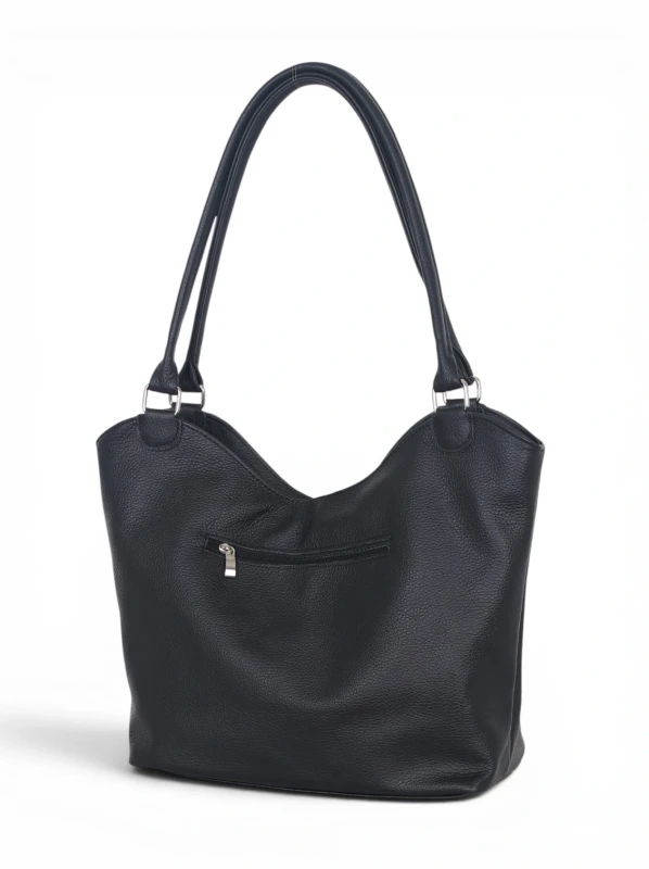 Włoska Torebka Skórzana A4 Vera Pelle – Klasyczny Shopper Bag | Skóra Groszkowa i Zamsz | Czarna