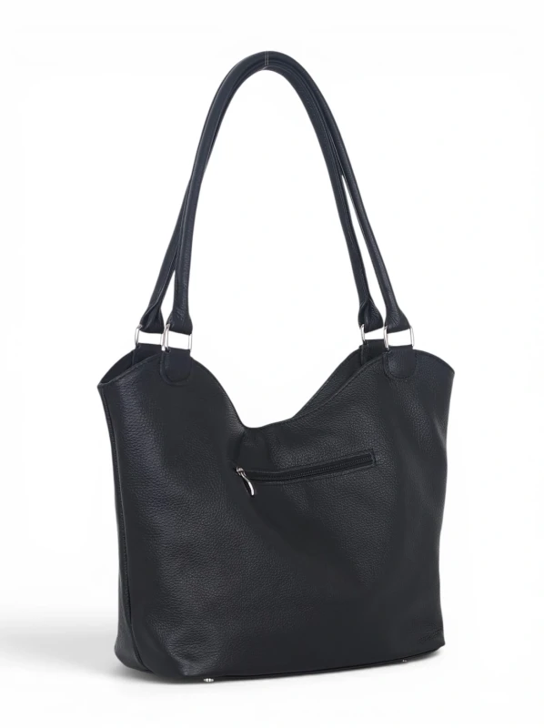 Włoska Torebka Skórzana A4 Vera Pelle – Klasyczny Shopper Bag | Skóra Groszkowa i Zamsz | Czarna