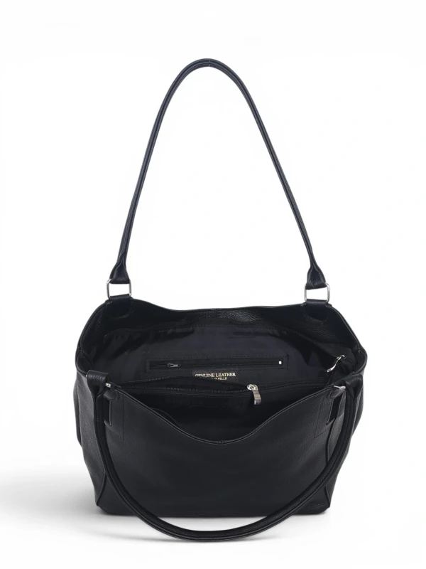 Włoska Torebka Skórzana A4 Vera Pelle – Klasyczny Shopper Bag | Skóra Groszkowa i Zamsz | Czarna