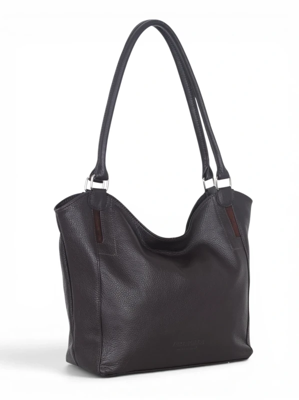 Włoska Torebka Skórzana A4 Vera Pelle – Klasyczny Shopper Bag | Skóra Groszkowa i Zamsz | Czekoladowy brąz
