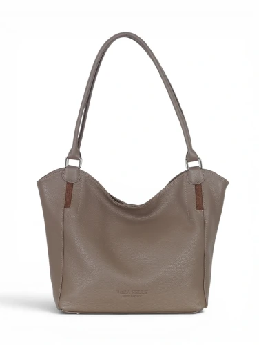 Włoska Torebka Skórzana A4 Vera Pelle – Klasyczny Shopper Bag | Skóra Groszkowa i Zamsz | Taupe