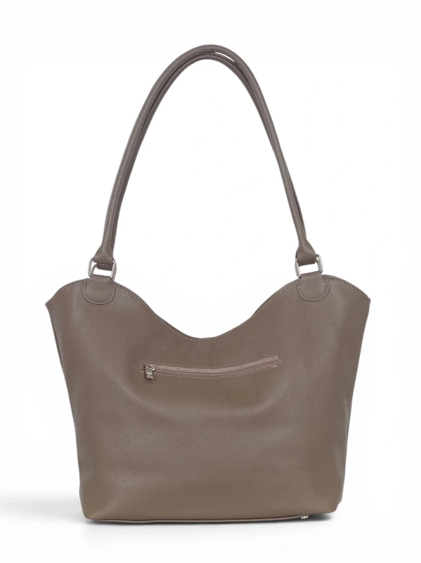 Włoska Torebka Skórzana A4 Vera Pelle – Klasyczny Shopper Bag | Skóra Groszkowa i Zamsz | Taupe