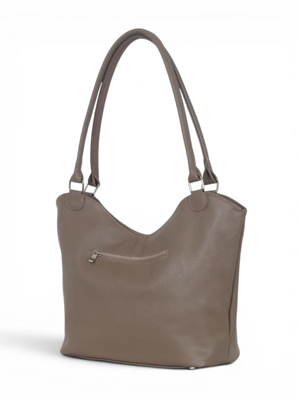 Włoska Torebka Skórzana A4 Vera Pelle – Klasyczny Shopper Bag | Skóra Groszkowa i Zamsz | Taupe