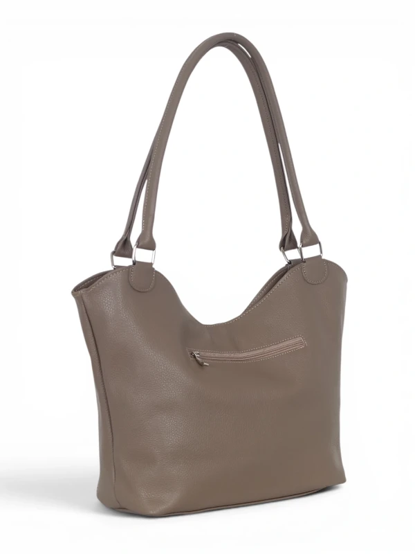 Włoska Torebka Skórzana A4 Vera Pelle – Klasyczny Shopper Bag | Skóra Groszkowa i Zamsz | Taupe