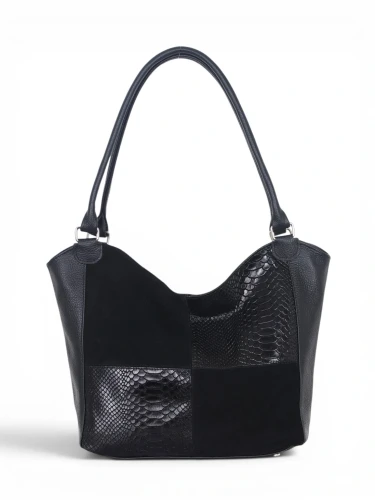 Włoska Torebka Skórzana A4 Vera Pelle – Zamszowy Shopper Bag Krokodyl | Skóra Naturalna | Czarna