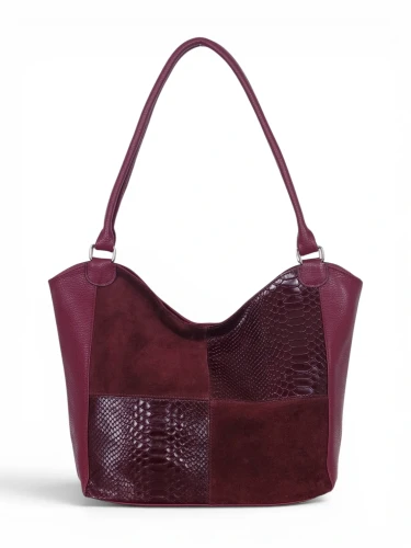 Włoska Torebka Skórzana A4 Vera Pelle – Zamszowy Shopper Bag Krokodyl | Skóra Naturalna | Burgund