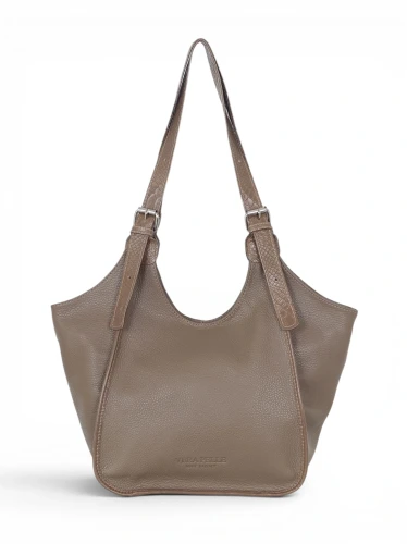 Włoska Torebka Skórzana Vera Pelle – Dwukomorowy Shopper | Skóra Naturalna | Taupe