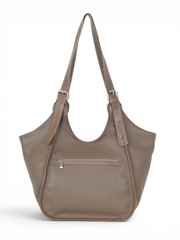 Włoska Torebka Skórzana Vera Pelle – Dwukomorowy Shopper | Skóra Naturalna | Taupe